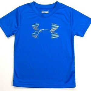 Under Armour Heat Gear blue graphic logo athletic sports Shirt